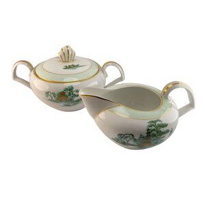 Narumi Manchu Japan Sugar Bowl with Lid and Creamer Set Vintage